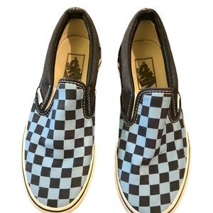 VANS Classic Slip-On Checkerboard Shoe, Blue  Checkerboard, Women’s 7